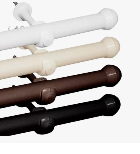 Quatro varões de cortina em polywood nas cores branco, marfim, tabaco e preto com suportes e ponteiras